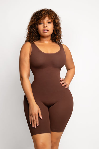 Seamless Shape Wide Straps Mid Thigh Bodysuit