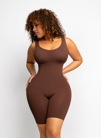 Seamless Shape Wide Straps Mid Thigh Bodysuit