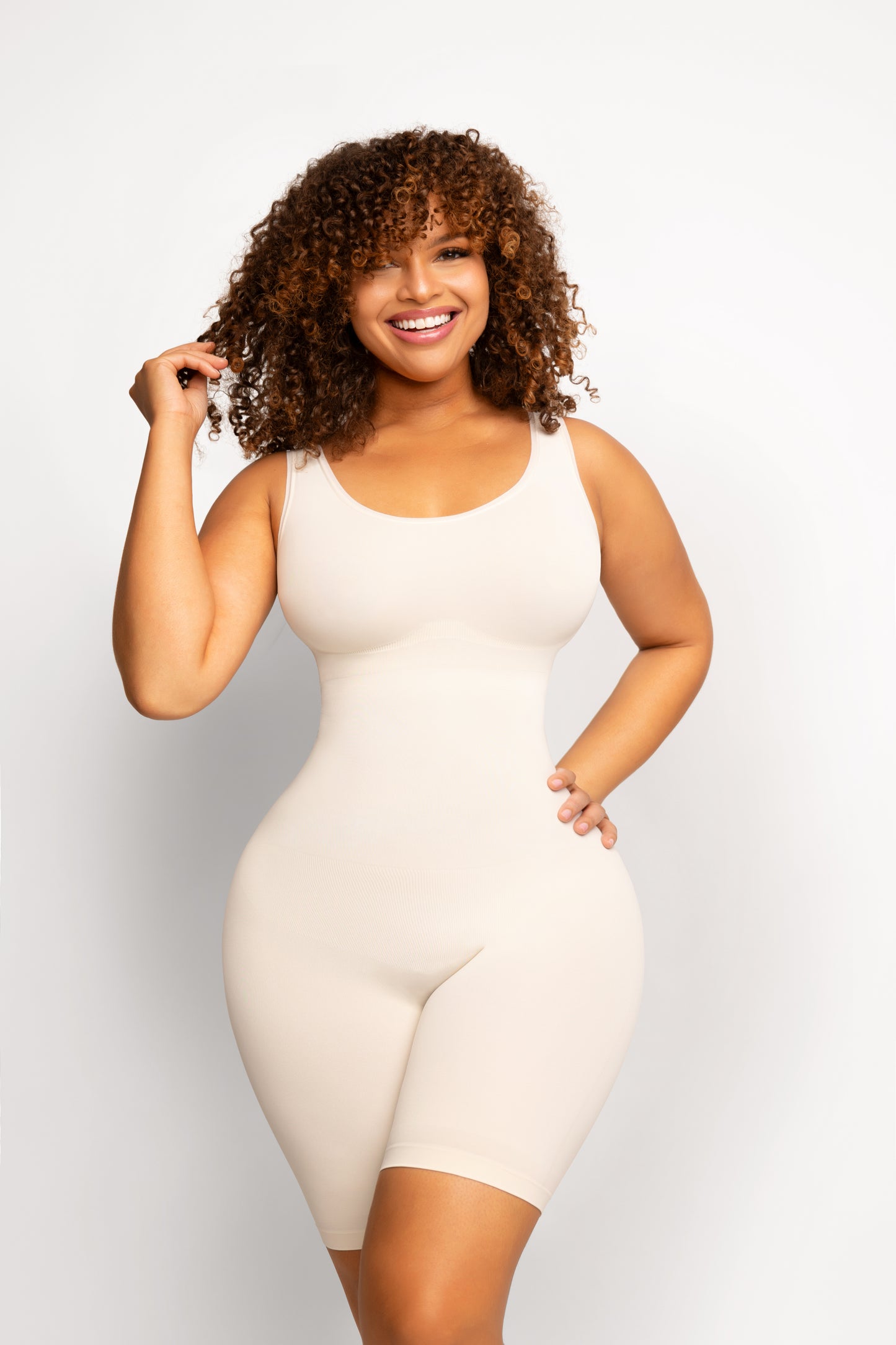 Seamless Shape Wide Straps Mid Thigh Bodysuit