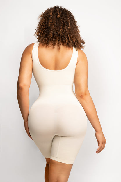 Seamless Shape Wide Straps Mid Thigh Bodysuit