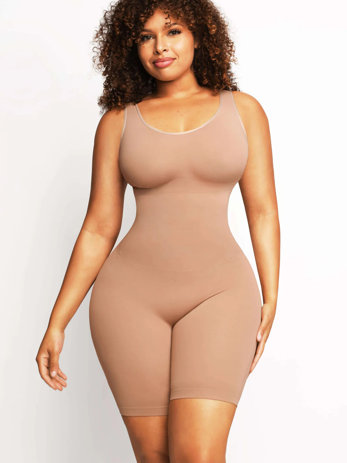 Seamless Shape Wide Straps Mid Thigh Bodysuit